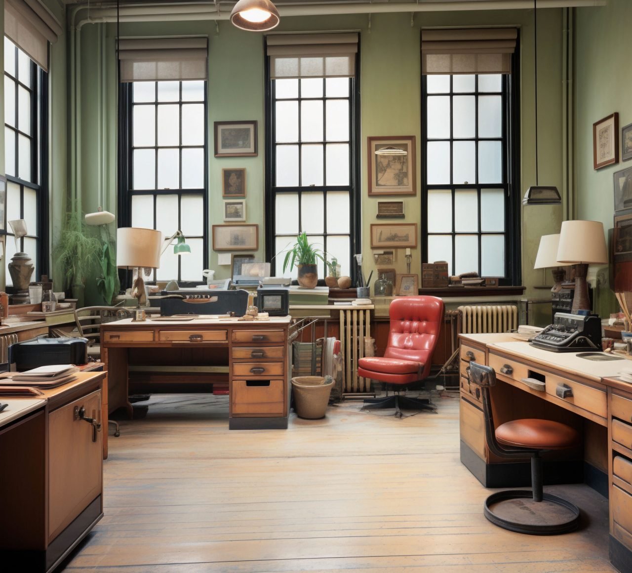 classic-wooden-desks-modern-office-photography